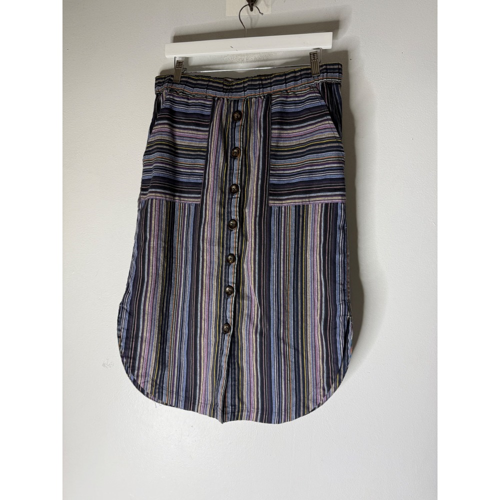 Mododoc Multi Color Striped Button Down midi pull on skirt Size medium